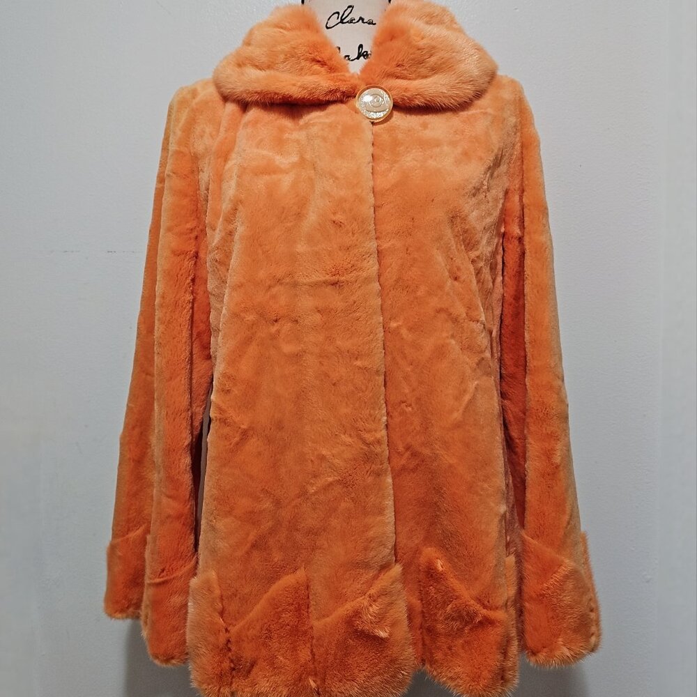 New Real Semi-sheared MINK Fur Coat Jacket Stole Coral Orange Tangerine No Fox